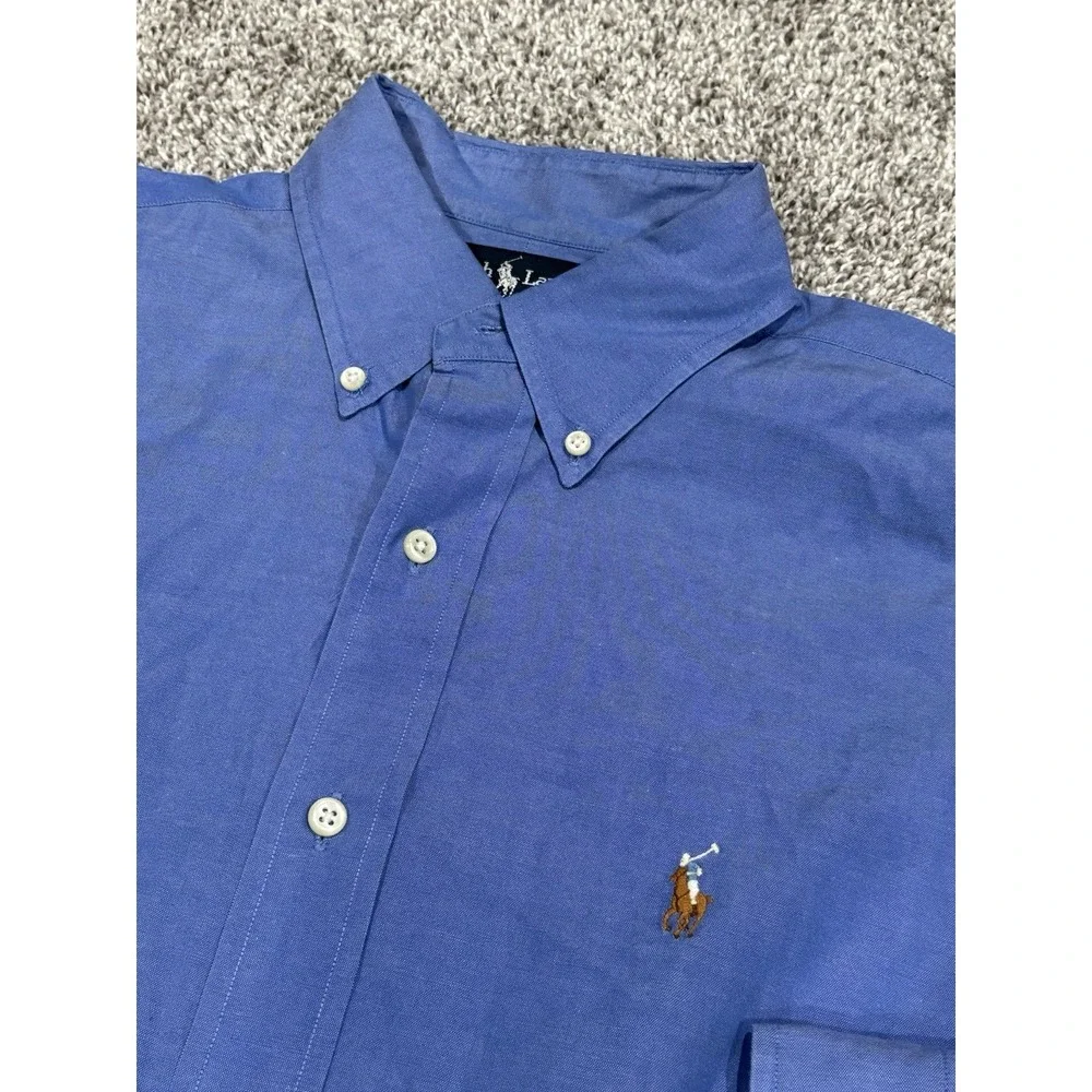 Ralph Lauren Size 15.5 X 34 Men's Long Sleeve Button Down Shirt Blue Yarmouth